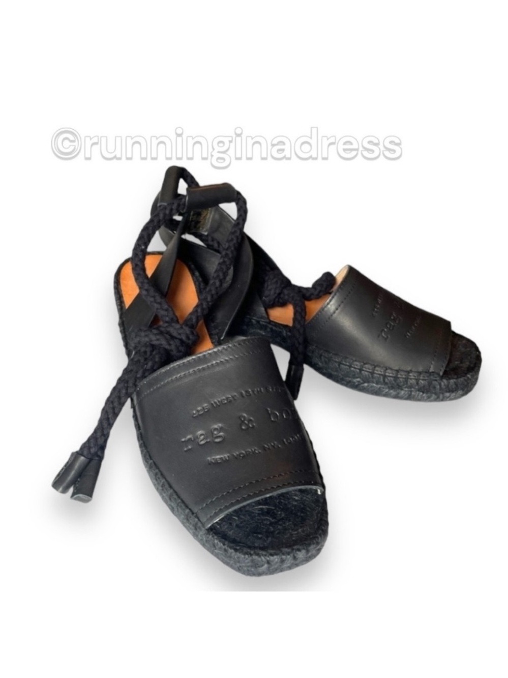 rag & bone Estelle Black Leather Espadrille Sandals Ankle Tie Wrap Flat 7.5 37.5 - Picture 14 of 15